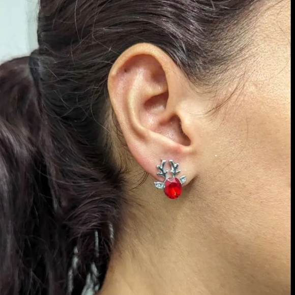 Reindeer Ruby Earrings NIP - Picture 2 of 2